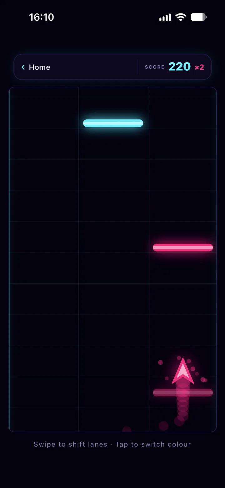 The ship swapped to pink for a pink barrier, a cyan one coming next