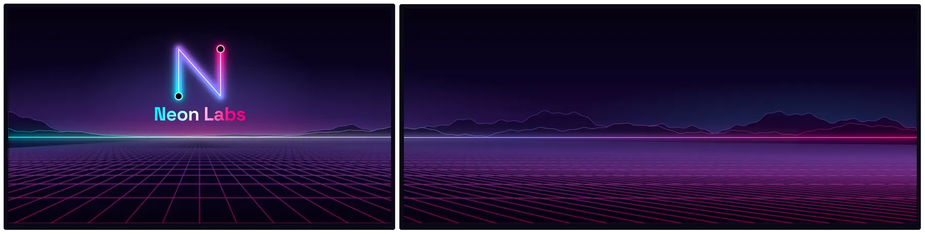 The same panorama laid out by centimetres: one level horizon and one scale running across both screens